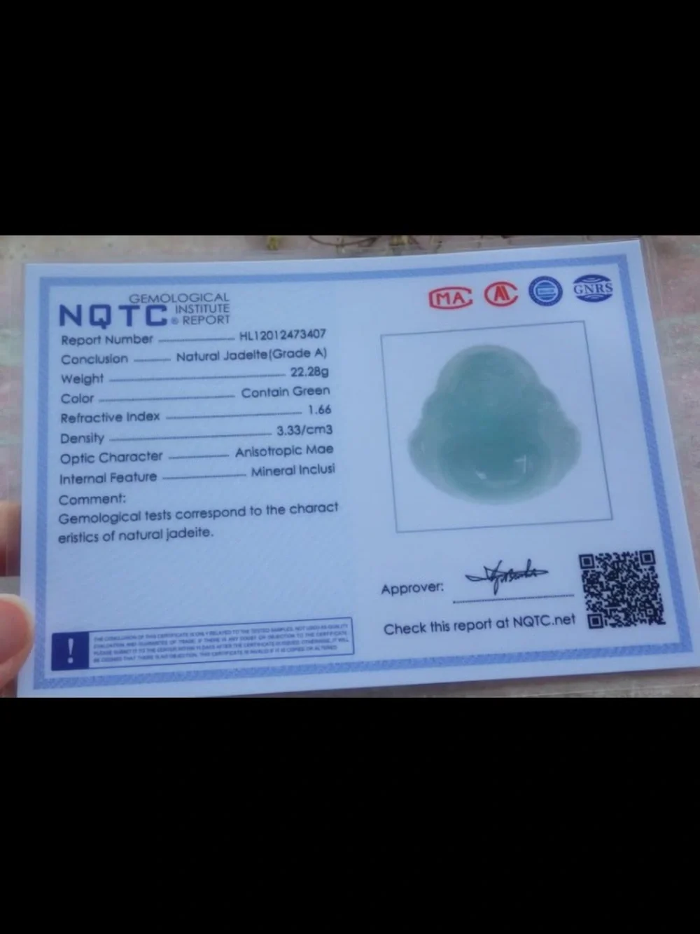 Certificate Jadeite Jade Light Green Pendant luck Laughing Buddha god